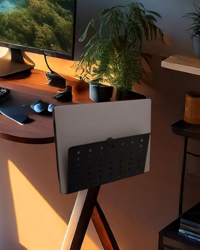 Desk Side Mount Laptop Holder (Black) - No Drill Steel Hanging Organizer for Office & Home - Under Desk Storage