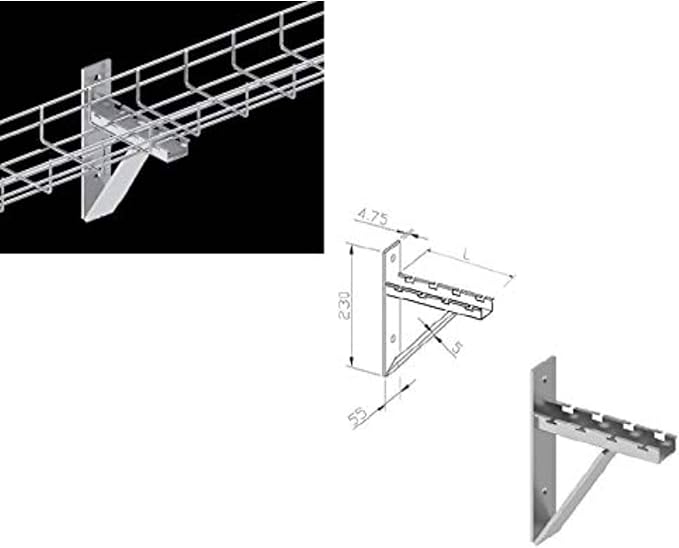 Kable Kontrol Cantilever Wall Bracket – 8” Width - Wire Mesh Tray Cable Management Rack Cords Organizer Cable Basket, Zinc Plated Steel NEC Approved for Network, Fiber Optic, Cabling Accessory