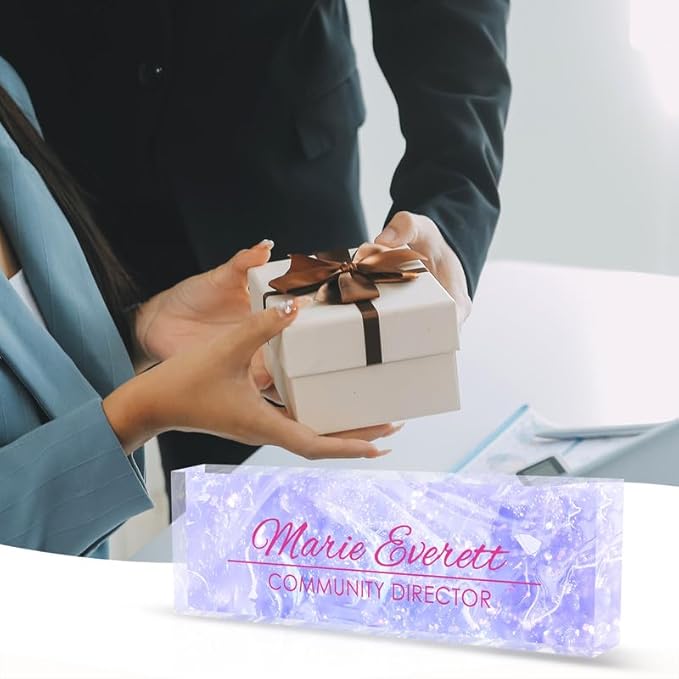 Desk Name Plate Personalized Name Plate for Desk, Office Desk Decor, 3D Style Personalized Plaque Name Plates for Desks Custom Appreciation Gifts for Boss Lady Employee Coworkers (Amethyst)