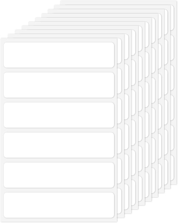 Rectangle Labels 2.75 x 0.625 White Writable Name Label Sticker, Blank Self-Adhesive File Folder Label Blank Removable Labels for Document School Office Classification Freezer