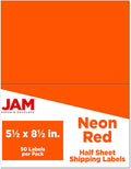 JAM PAPER Shipping Labels - Half Page - 5 1/2 x 8 1/2 - Neon Deep Red/Orange - 50/Pack