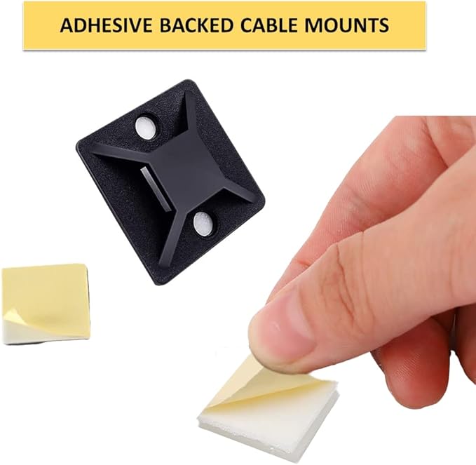 Kable Kontrol Zip Tie Mounts, 1/2” Sq, Natural White, 100 Pcs, Adhesive Backed Multi-Purpose Mounting Squares Nylon Cable Tie Wrap Anchor Pads for Cable Management