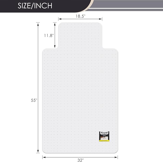 Kuyal Office Chair Mat for Carpet, 32x55 Clear Heavy Duty Computer Chair Mat with Lip, Under Desk Protector Carpeted Floors Mat, Easy Chair Movement,Ship Flat