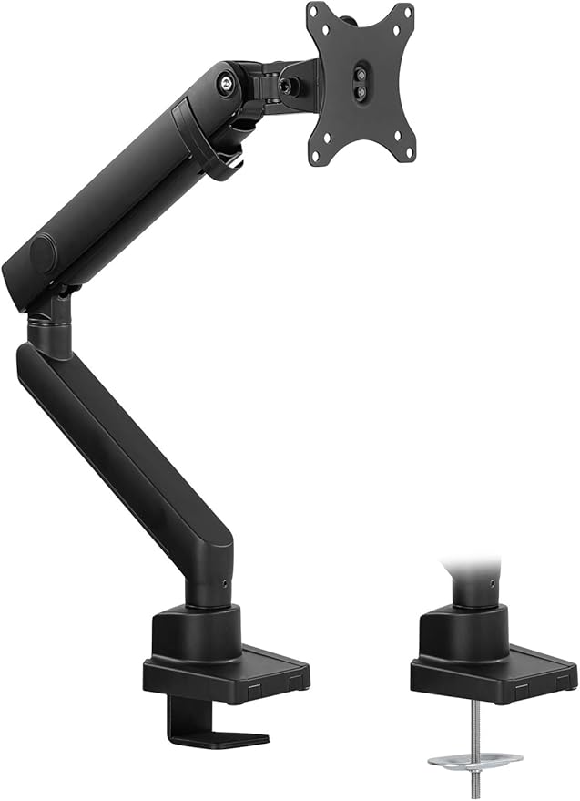 Mount-It! Single Monitor Arm Mount | Premium Monitor Desk Stand | Articulating Mechanical Spring Arm | Fits 24 27 30 32 Inch VESA 75 100 Compatible Computer Screen | C-Clamp and Grommet Bases
