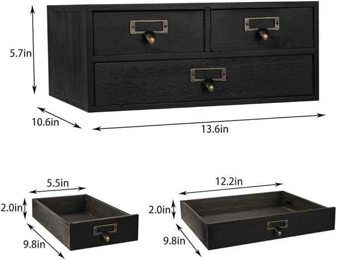 Wooden Storage Box Apothecary Drawers Vintage Wooden Box Wood Desktop Organizer Countertop Drawers Library Card Catalog Cabinet Apothecary Cabinet（BLACK 03）