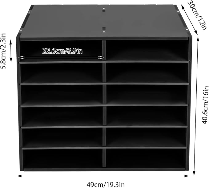 Literature Organizer Sorter for Desk, 12 Slots Adjustable File Sorter Mail Organizer, Paper Sorter Organizer, Open Design Paper Storage Mailbox for Office School Classroom, Black