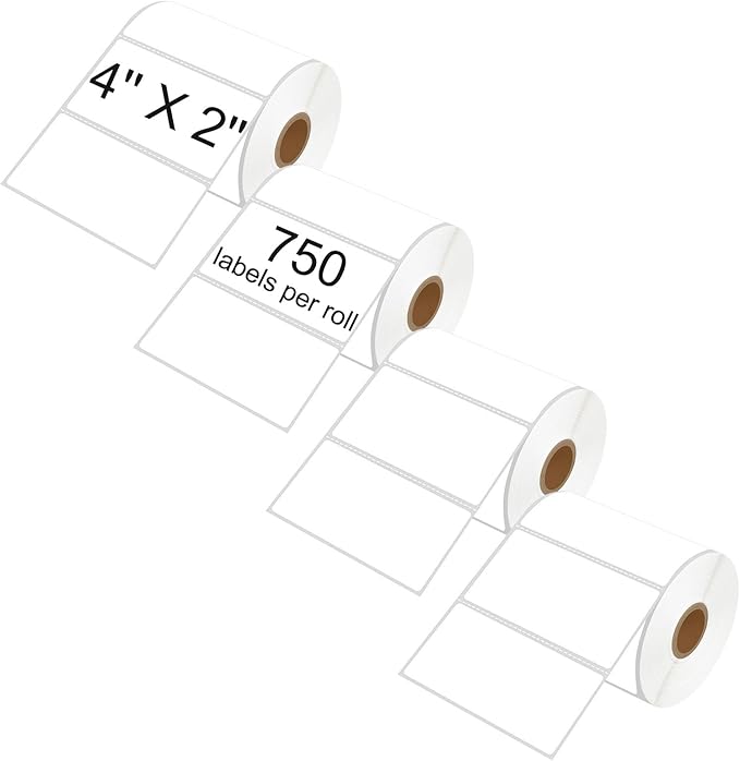 NineLeaf 4 Roll 4''x2'' Direct Thermal Label Barcodes Postage Shipping Address Labels with 750 Labels/Roll Compatible for Zebra Eltron Rollo Desktop Label Printers
