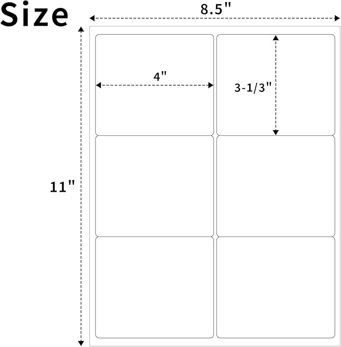 200 Sheets 【1200 Labels】 FBA Box Labels, 3-1/3" x 4" Shipping Address Labels for Laser & Inkjet Printers, Product Labels, 6 per Page Printable Mailing Label, Matte