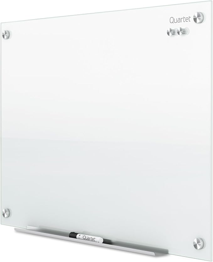 Quartet Magnetic Glass Dry Erase White Board, 24''W x 18''H Whiteboard, Infinity Frameless Mounting, White Surface (G2418W)