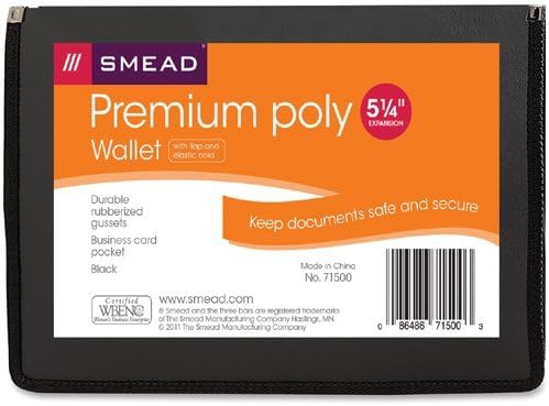 Smead Poly Wallet, Accordion File Organizer for File Folders, Letter Size, Black, 5-1/4 inch Expansion, Office Supplies, Document Organizer (71500)