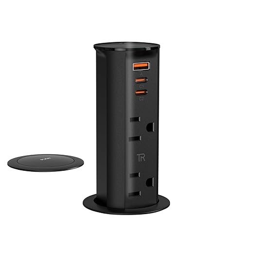 ANNQUAN 2 inch Space Saver Pop Up Outlet for Countertop with PD20W USB Ports,2 Outlets Tamper Resistant,Splashproof Pop Up Socket,Desk Power Grommet for Home Office Kitchen Black (ETL Listed)