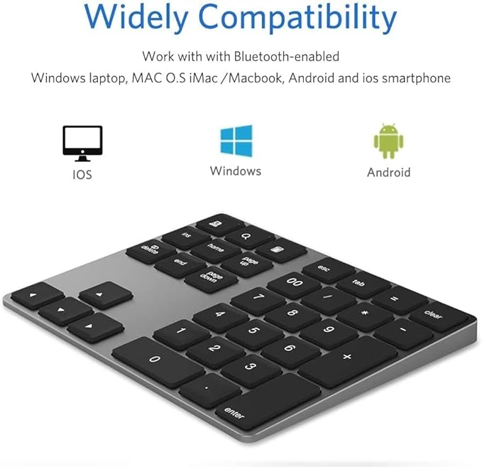 Bluetooth Number Pad, Aluminum Rechargeable Numeric Keypad Wireless 34-Keys Number Keyboard Shortcut Keypad Numpad Data Entry Compatible for iMac Windows