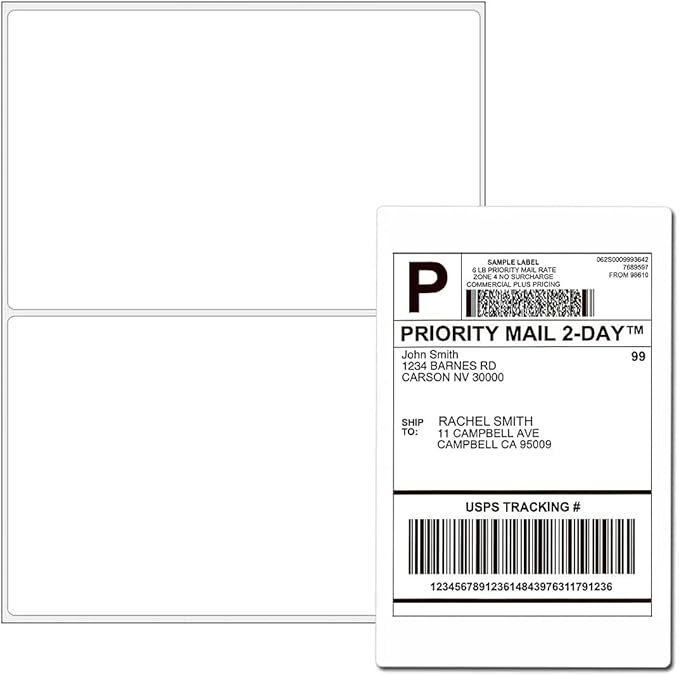NefLaca 8.5 x 5.5 Half Sheet Shipping Labels for Laser and Inkjet Printers, 2 Per Page Self Adhesive Mailing Labels, White Blank Labels [500 Sheet 1000 Labels]