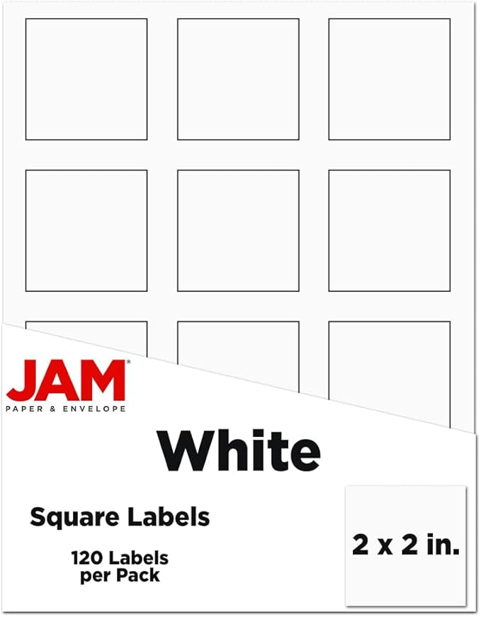 JAM PAPER Product & Container Labels - Square - 2 x 2 - White - 120/Pack
