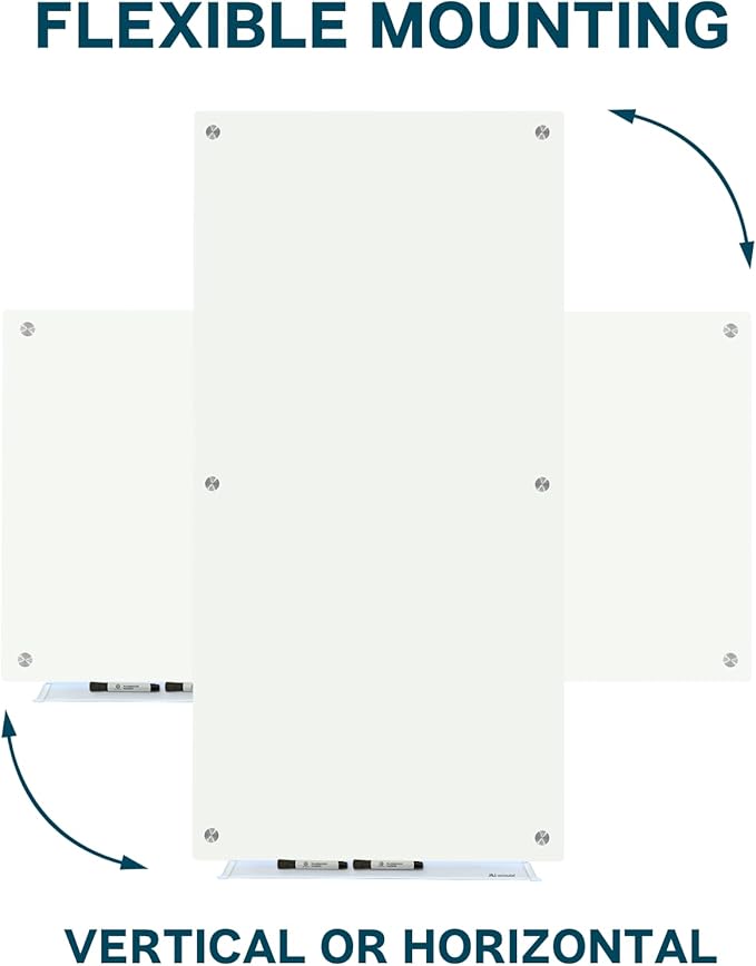 J&J worldwide Magnetic Glass Whiteboard 6' x 4', Large Frameless White Boards for Walls 72 x 48 Inches, Large Dry Erase Board for Office, Home, School