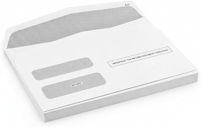 500 1099 NEC Tax Form Envelopes Designed for Printed 1099 NEC Forms 2025, Self-Seal Double-Window, Security Tinted Envelopes, Fits Preprinted 3 up 1099 NEC 2025 Box of 500