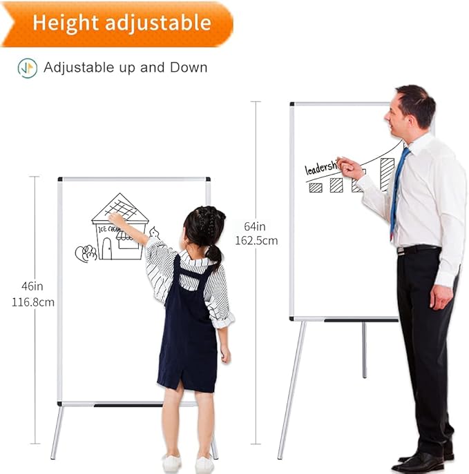 VIZ-PRO Whiteboard Easel, 36 x 24 Inches, Portable Dry Erase Board Height Adjustable With Flipchart Pad