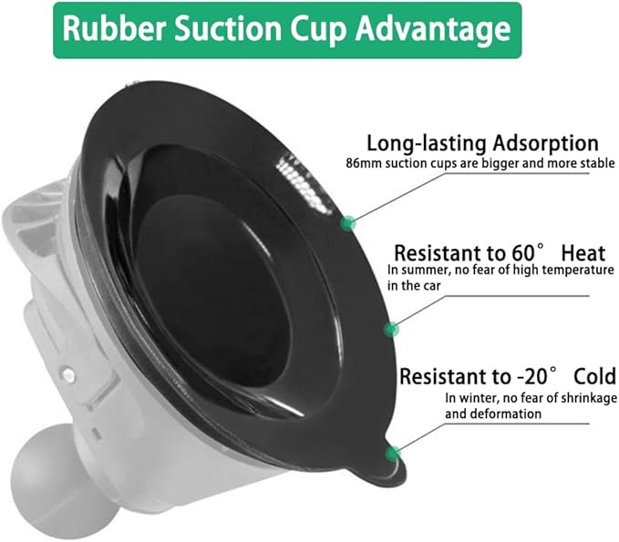 Strg Suction Cup Mount with 1'' Ball, Ball Mount with Suction Cup Base Compatible with RAM Mount and All 1 Inch/B Size/ 25mm Ball Double Socket Arms