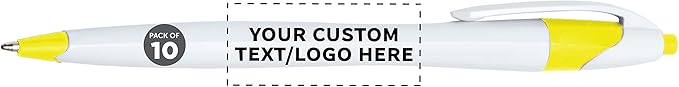 DISCOUNT PROMOS Custom Slim Curvy Ballpoint Pens Set of 10, Personalized Bulk Pack - Black Ink, Retractable, Great for Office, School, Tradeshows - Yellow