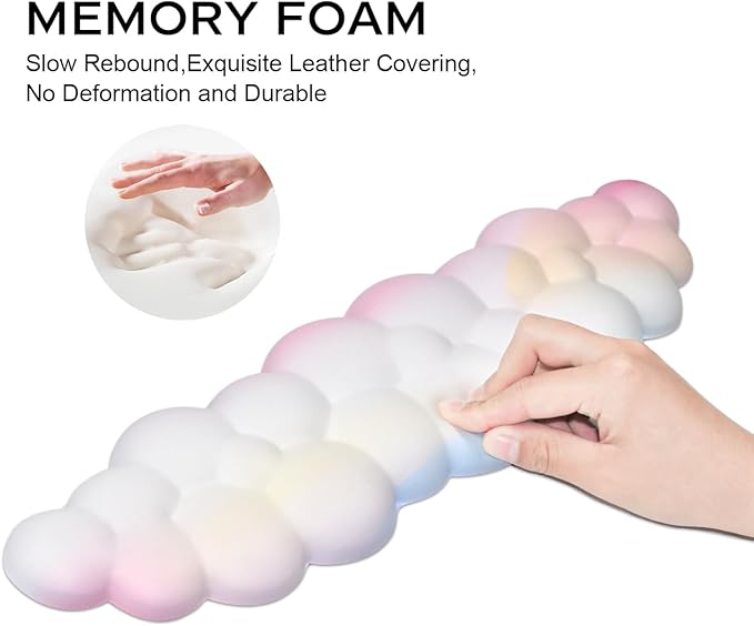 JIKIOU Upgrade Leather Cloud Keyboard Wrist Rest, Cloud Wrist Rest with Non-Slip PU Base, Comfortable Memory Foam Wrist Rest for Computer Laptop Mac Gaming Office and Pain Relief Christmas Wish Gift