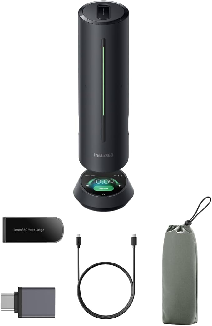 Insta360 Wave AI Conference Speakerphone with Bluetooth, Noise-Canceling Mics, Beamforming, Zoom Certified, AI Transcription & Summary, 32GB Storage for Meetings, Podcasts, Home office and Livestreams