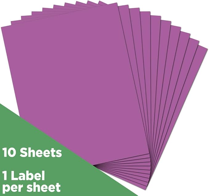 JAM PAPER Full Sheet Shipping Labels - Printable Sticker Paper - 8 1/2 x 11 - Violet - 10 Full Pages/Pack