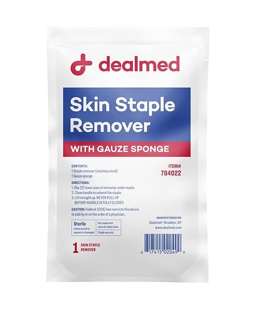 Dealmed Sterile Staple Removal Kit, Includes Staple Remover and Gauze Sponge, Staple Removal Tool Single-Use Kit, Ideal for Hospitals and Clinics (20 Kits)