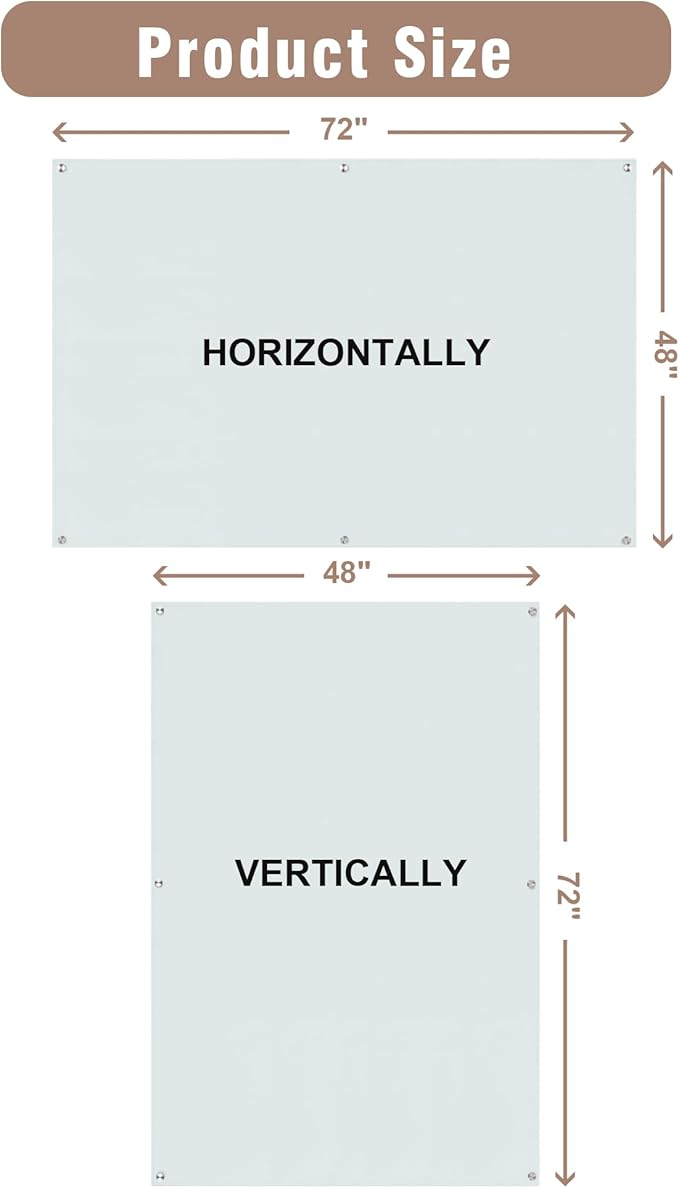 Mifuro Magnetic Glass Whiteboard，72"x48" Wall Mounted Frameless Dry Erase Board for Office, Home & School White