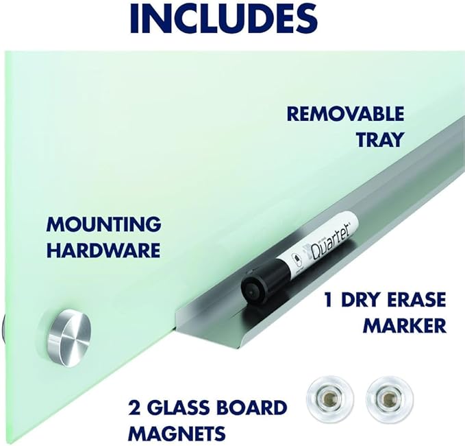 Quartet Whiteboard, Glass Dry Erase Board, Magnetic, 6' x 4', Infinity Frameless Mounting, White Surface, Accessory Tray, 1 Dry Erase Marker and 2 Glass Board Magnets (G7248W)