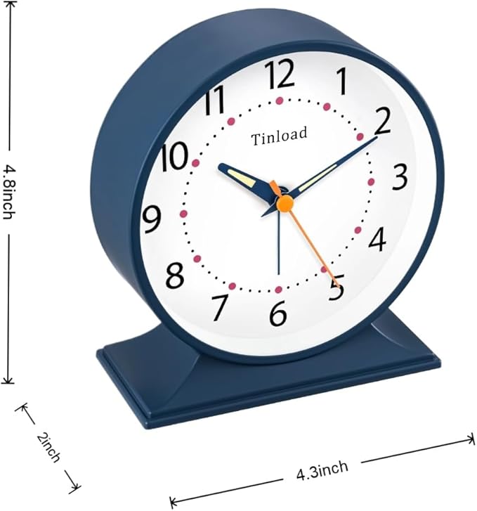4.5" Antique Retro Analog Alarm Clock, Small Silent Bedside Desk Clock with Manual Light, Battery Operated, Snooze, for Living Room, Bedroom, Bedside, Desk(Blue)