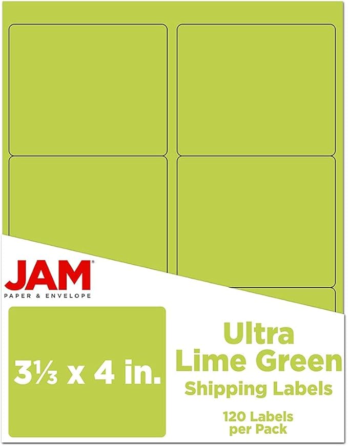 JAM PAPER Shipping Address Labels - Large - 3 1/3 x 4 - Lime Green - 120/Pack
