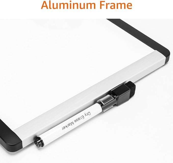 Amazon Basics Small Dry Erase Whiteboard, Magnetic Whiteboard with Marker and Magnets, 8.5" x 11", Plastic/Aluminum Frame