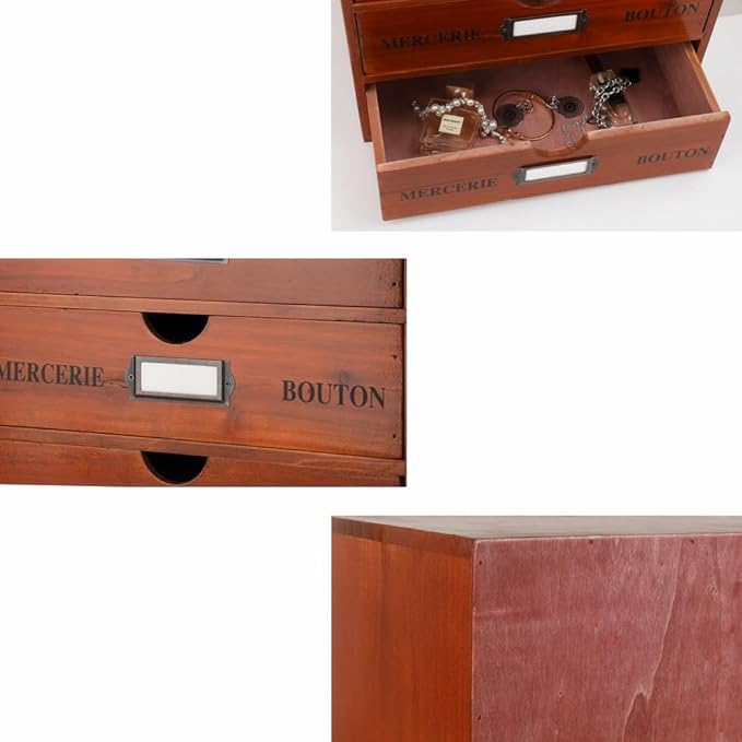 Wooden Storage Box Rustic Desktop Organizer with 3 Drawers Office Desk Accessories Shelf Large Craft Storage Containers Apothecary Cabinet and Chest Jewelry Holder for women(BROWN)