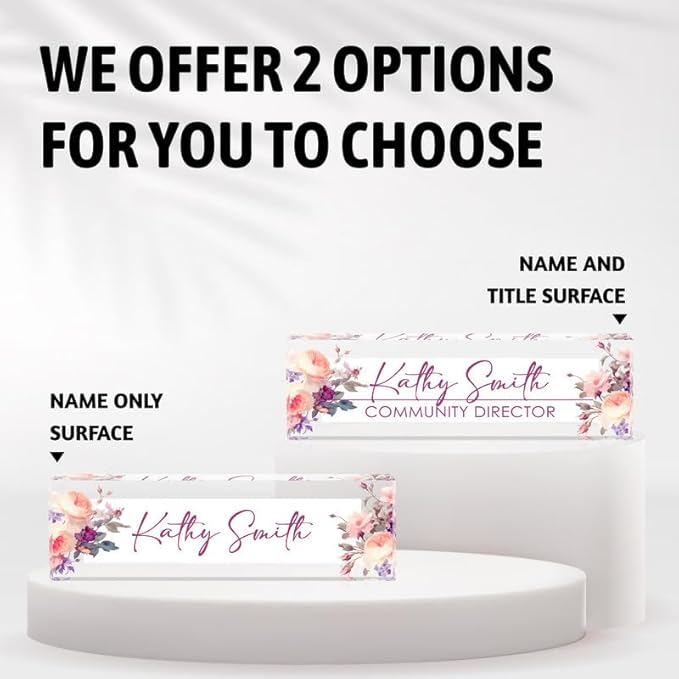 Desk Name Plate Personalized Name Plate for Desk, Office Desk Decor, 3D Style Personalized Plaque Name Plates for Desks Custom Appreciation Gifts for Boss Lady Employee Coworkers (Watercolor Flowers)