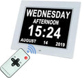 Aowasi [Upgraded 10 Inch] Digital Day Calendar Clock Auto-Diming & 8 Alarms Options Extra Large Non-Abbreviations Dementia Impaired Vision Senior Clocks for Memory Loss Alzheimer Eldarly