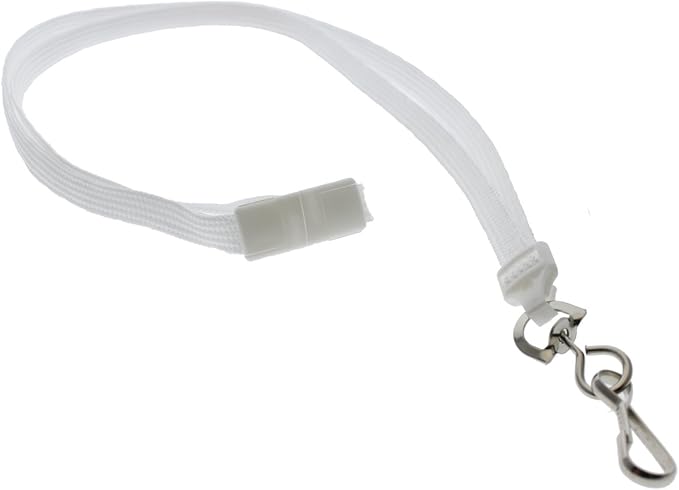 Specialist ID Bulk 25 Pack - Premium Flat Breakaway Lanyards for ID Badges & Badge Holders - 3/8" Wide Woven Safety Lanyard with Metal Swivel Hook for Teachers, Students, Cruise, Office (White)
