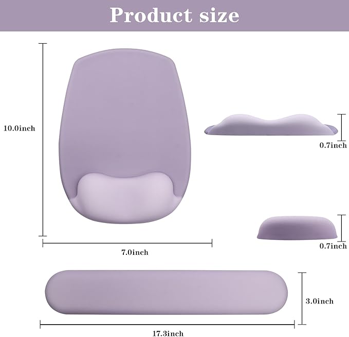 Wrist Rest Support for Mouse Pad and Keyboard Set, Ergonomic Gel Computer Keyboard Wrist Rest with Memory Foam for Long Hours of Work, Gaming, Studying-Relieve Wrist Pain (Purple)