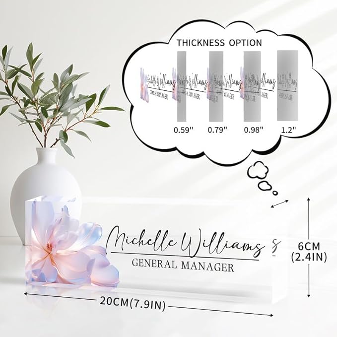 Desk Name Plate Personalized Name Plate for Desk, Office Desk Decor, 3D Style Personalized Plaque Name Plates for Desks Custom Appreciation Gifts for Boss Lady Employee Coworkers (Peach Flowers)