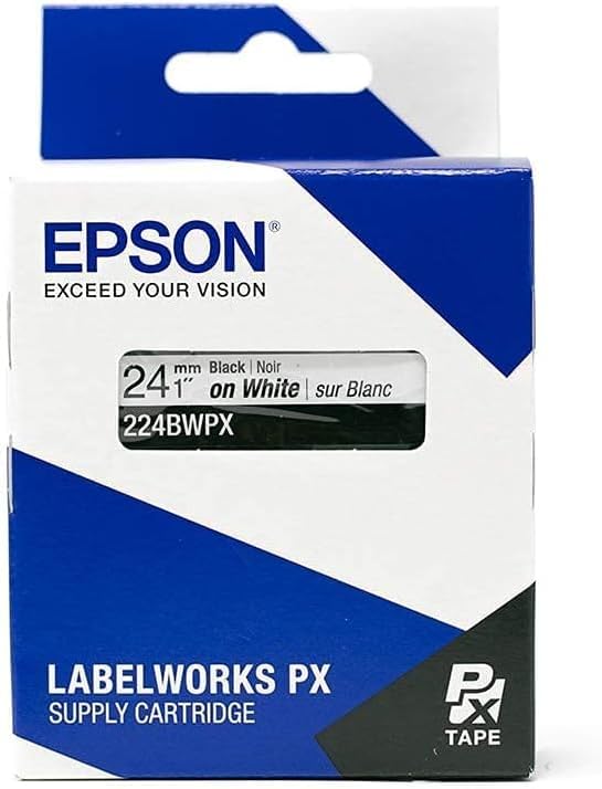 Epson LABELWORKS 224BWPX-5PK Genuine PET (Polyester) Tape Cartridge - 5 Unit Pack of Black on White Industrial Label Maker Tape - 1" (24MM) Wide, 30 ft - 5 Pack
