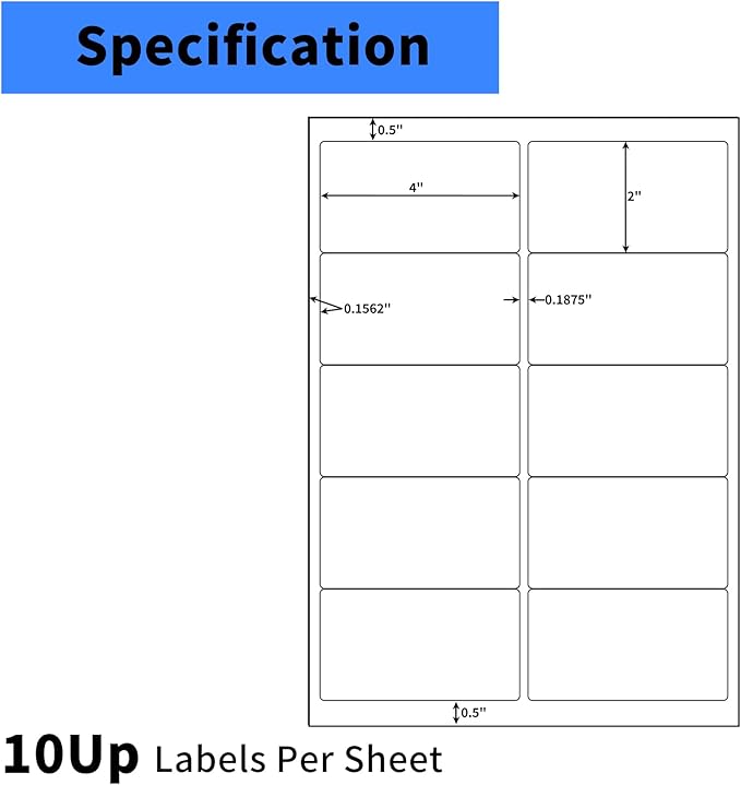 NefLaca 100 Sheets 2"x4" Shipping Address Labels, 10-UP Blank Mailing Labels, White Self-Adhesive Customized Stickers for Inkjet and Laser Printer