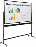 Large 72x40 Inch Mobile Whiteboard, Double-Sided Magnetic Dry Erase Board on 360-Degree Rolling Stand, Height-Adjustable, Reversible for Office, Classroom & Home Use