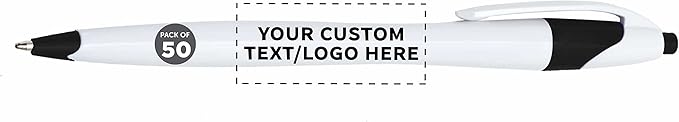 DISCOUNT PROMOS Custom Slim Curvy Ballpoint Pens Set of 50, Personalized Bulk Pack - Black Ink, Retractable, Great for Office, School, Tradeshows - Black