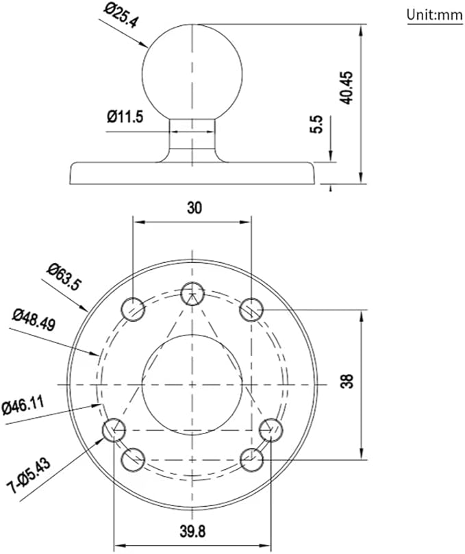 Strg 1'' Ball Mount with AMPS Round Plate, Ball Mount Base Compatible with RAM and 1" B Size Ball Double Socket Arms from Arkon, iBolt and Tackform Enterprise Series