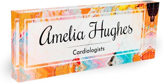Customized Clear Acrylic Thick 8x3" Acrylic Black - Desk Name Plate Block with Personalized Logo - Professional Office Decor - Customized Acrylic Plate Gift for Teacher Co-workers (Orange Paint)