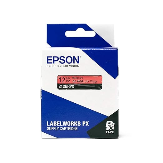 Epson LABELWORKS 212BRPX Genuine PET (Polyester) Tape Cartridge - Black on Red Standard Industrial Label Maker Tape - 1/2" (12MM) Wide, 30 ft
