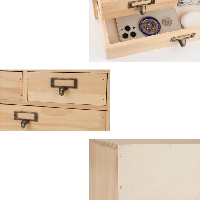 Wooden Storage Box Apothecary Drawers Vintage Wooden Box Wood Desktop Organizer Countertop Drawers Library Card Catalog Cabinet Apothecary Cabinet（WOOD 03）