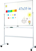 47 x 35 in Double Sided Rolling Whiteboard, Mobile Whiteboard Magnetic White Board - Large Reversible Dry Erase Board Easel Standing Board on Wheels with Stand