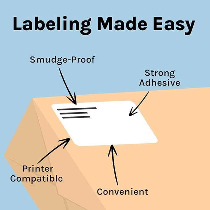 Premium Label Supply White Sticker Shipping Labels – 4" x 5" – Laser/Inkjet Compatible – (4 per Sheet), 25 Sheets - 100 Total Adhesive Labels