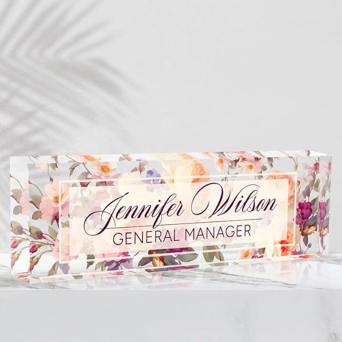 Desk Name Plate Personalized Name Plate for Desk, Office Desk Decor, 3D Style Personalized Plaque Name Plates for Desks Custom Appreciation Gifts for Boss Lady Employee Coworkers (Rosebud)