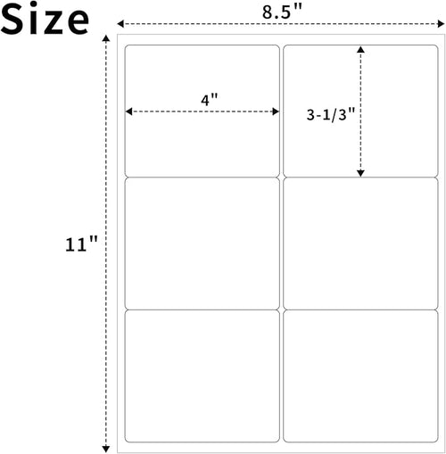 3-1/3" x 4" Shipping Labels,Printable White 6 UP Label for Laser/Inkjet Printers,Self Adhesive 3 1/3 x 4 Matte Mailing Label Stickers(2000 Sheets, 12000 Labels)